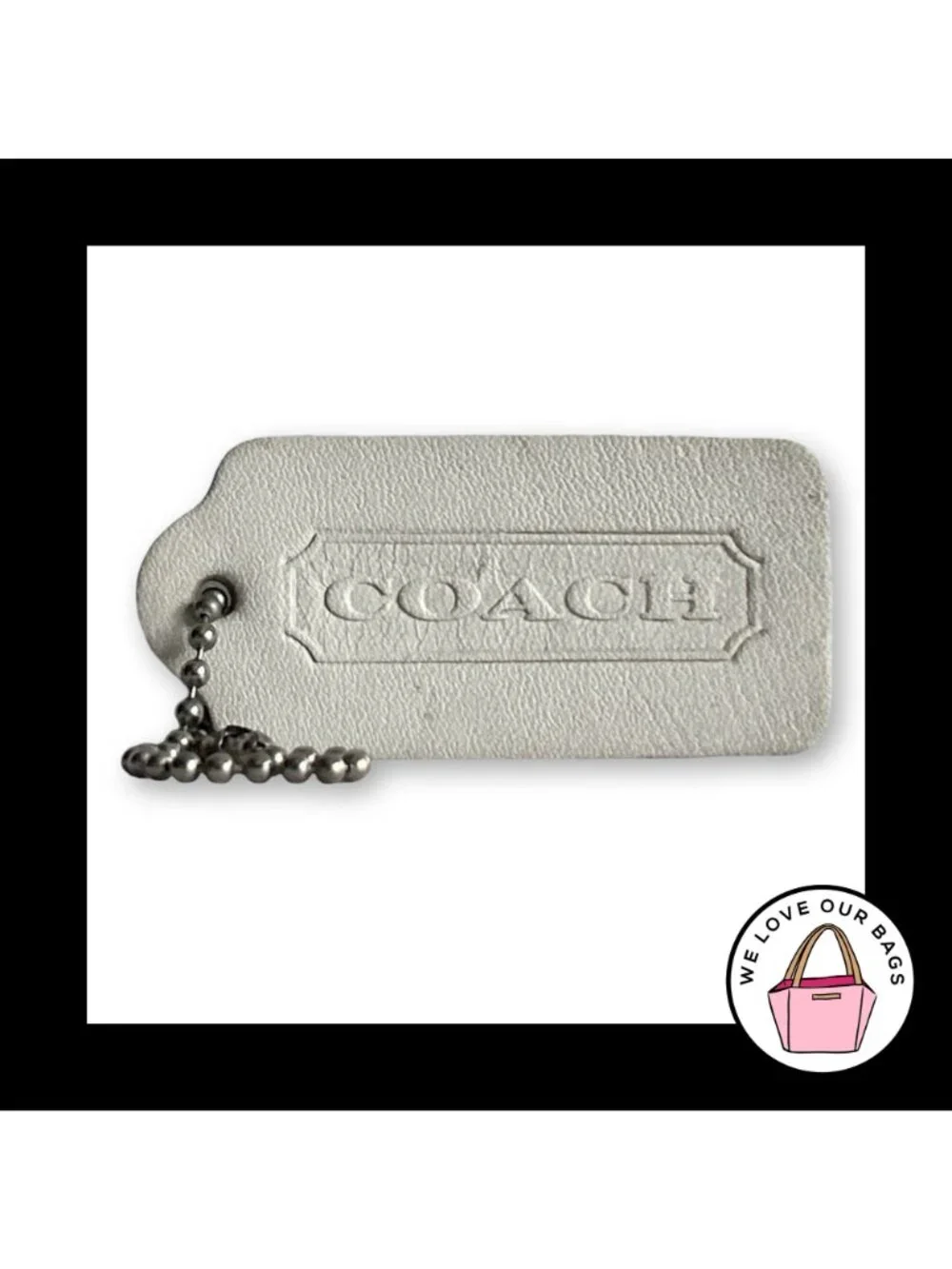 COACH VINTAGE DOUBLESIDED White Leather Hang Tag Bag Charm Keychain Fob 2.25